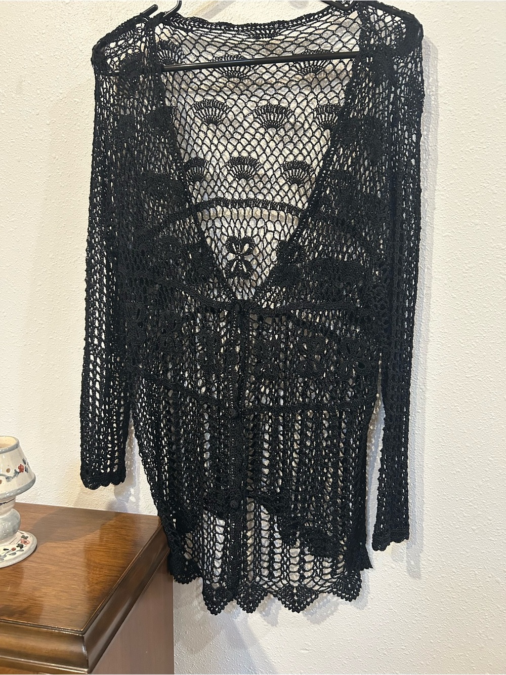 Black Crochet Button Up Cardigan